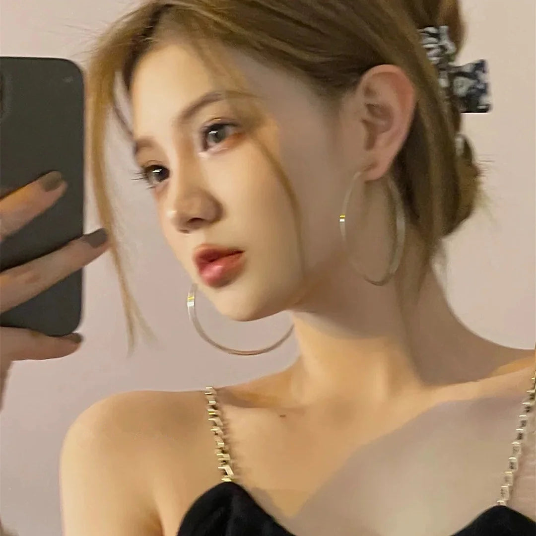 1Pairs Stainless Steel Simple Circle Hoop Earrings for Women Punk Big Earring Gold Silver Color Circle Women Girls Jewelry Gifts