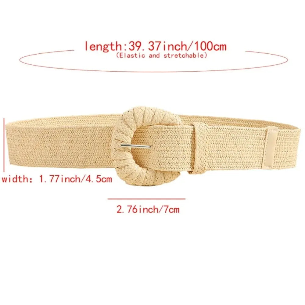 100cm New Retro Women Summer Pin Buckle Belts Fashion Female Braided Wide Belts Designer Woven Elastic PP Straw Girls Waistband