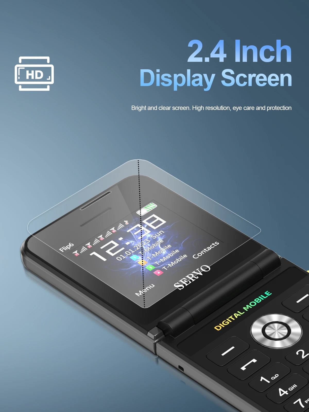 SERVO Flip6 GSM Fold Mobile Phone 4 SIM Card 2.4'' Screen Auto Call Record Button Torch Speed Dial Magic Voice Popular Cellphone