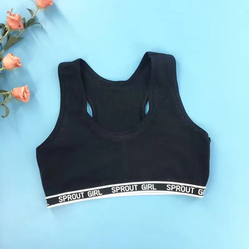 Girl Cotton Sport Training Bra Cartoon Smiley Print Print Solid Color Wide Strap Underwear Bralette Seamless Crop Top 8-16Y