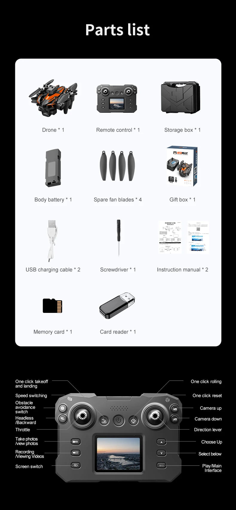 NEW K12Max UAV With Screen Control 5G 8K HD Camera Brushless Drone Optical Flow Positioning Aerial Four-Axis Aircraft Gifts Toys