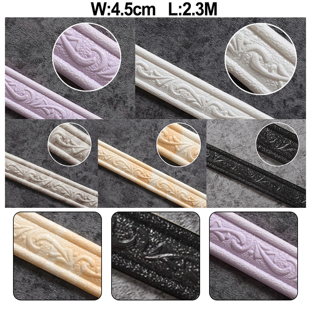 3D Wall Trim Line Wallpaper Baseboard Waist Line Self-adhesive Skirting Line 2.3m Waterproof Foam Edge Strip Living Room Home De
