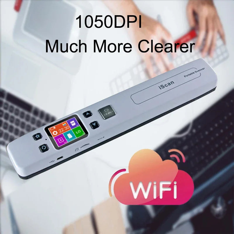Portable iScan Wifi Scanner Handheld Zero Margin Scanner 1050DPI HD Scanner JPG/PDF for Business Reciepts Scan Document Images