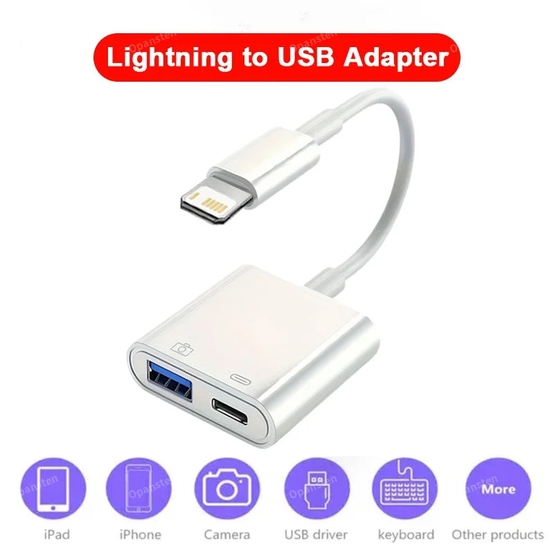 OTG Adapter For iPhone 16 15 14 13 12 Pro Max XR 8 Plus 8 Pin To USB Cable 3.0 Converter For Mouse Keyboard Camera Card Reader