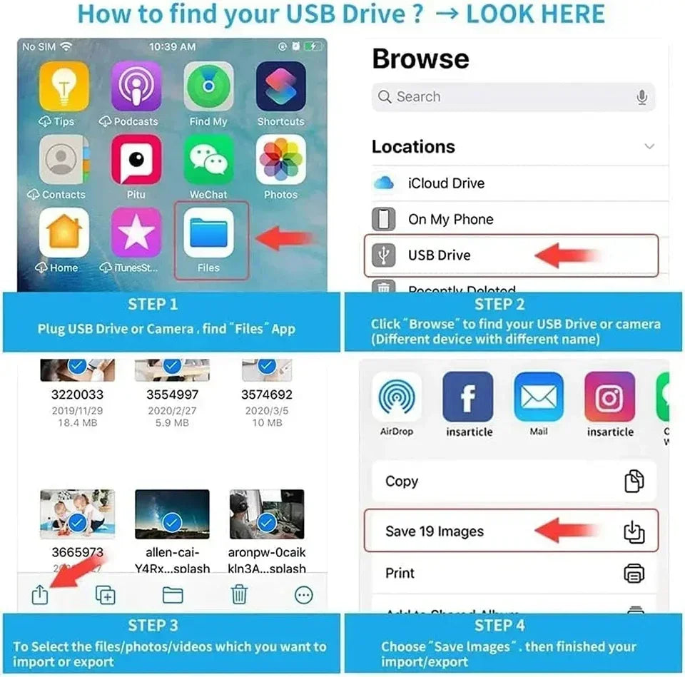 OTG Adapter For iPhone 16 15 14 13 12 Pro Max XR 8 Plus 8 Pin To USB Cable 3.0 Converter For Mouse Keyboard Camera Card Reader