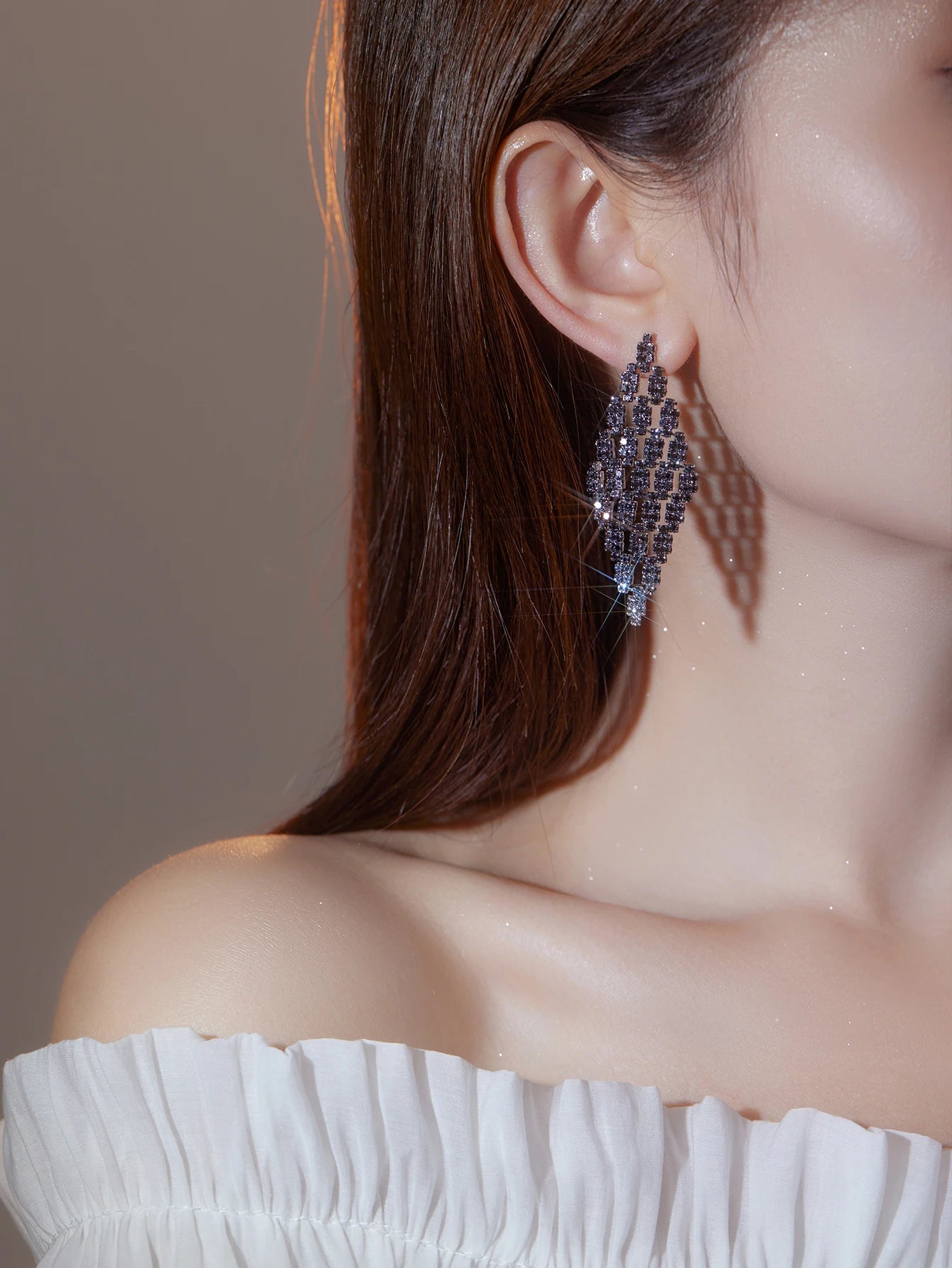 Shiny Multicolored Crystal Long Drop Earrings For Women Brides Classic Geometry Square Dangle Earring Wedding Party Jewelry Gift