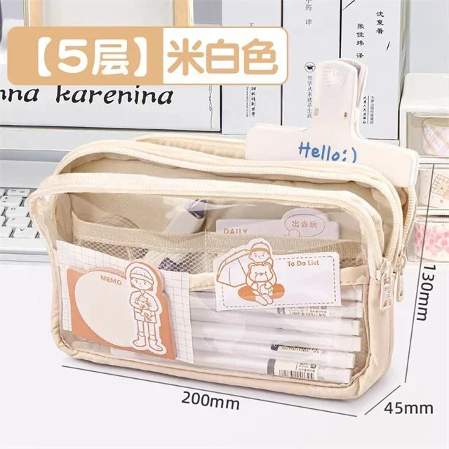 2024 New Pencil Case Layer Clear Pencil Pouch Storage Pouch For Stationery School,Office,Organizer Cosmetics korean stationery