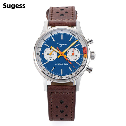 Sugess Watch Mens 1963 Pilot Chronograph Mechanical Wristwatches Tianjin ST19 Movement Swanneck Sapphire Crystal Racing Leather