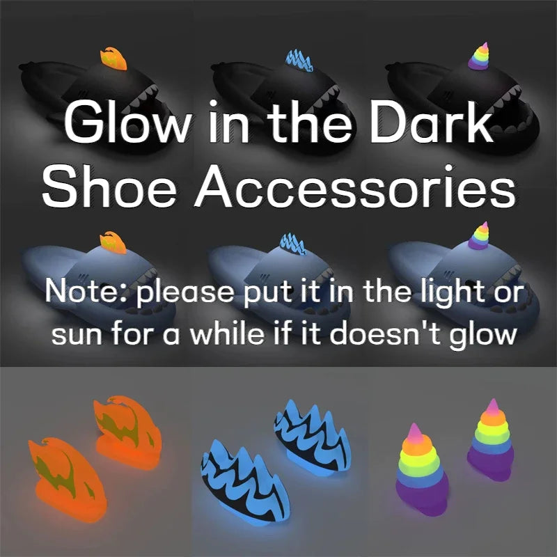 2pcs Luminous Detachable Fins for Shar Slippers Shine In Dark Summer Kids Crocsandals Shoes Cute Ice Cream Christmas Accessories