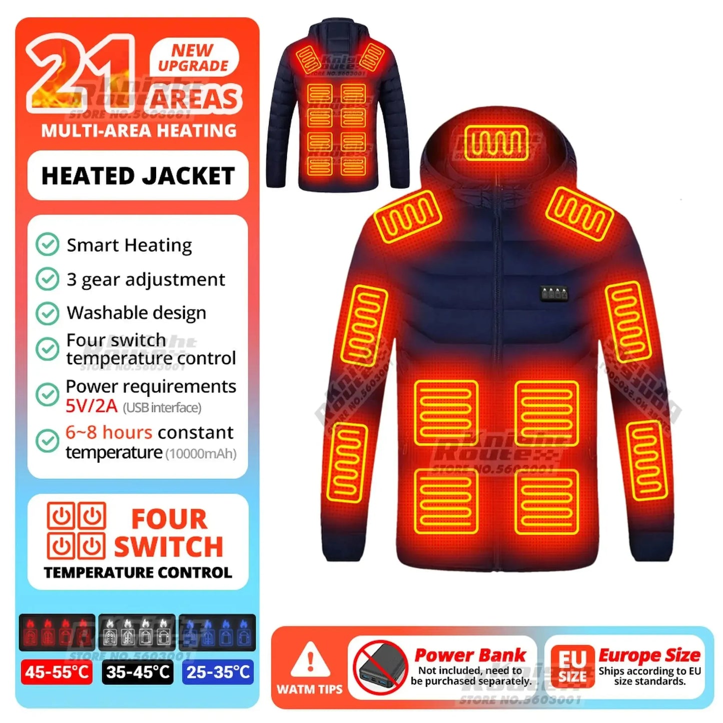 21 Areas Heated Jacket Men Electric Winter Women's Motorcycle Jacket USB Warm Vest Heating Jacket Heated Vest Coat Ski Hiking