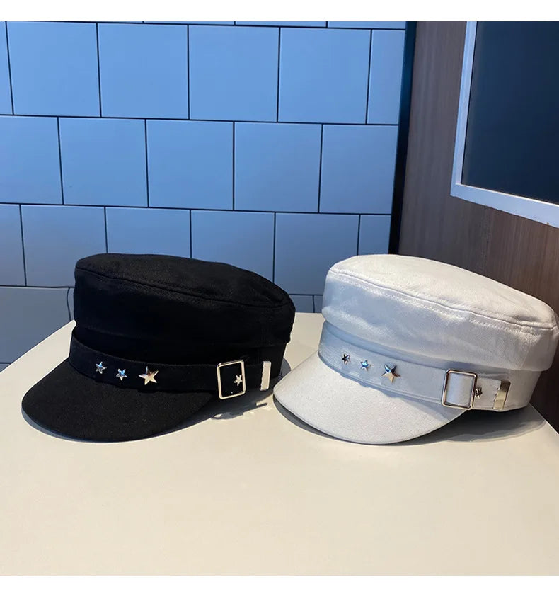 Women's Beret Black Star Hat Spring and Autumn Winter British Retro Fashion New Sea Military Style Korean Caps mother hats