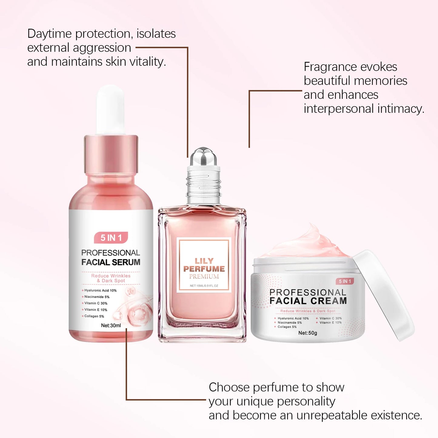 Pink Romantic Joyful Skincare Gift Box Improve Face Dullness Moisturize Firming Brighten Skin Fragrance Gift Box Set For Wome