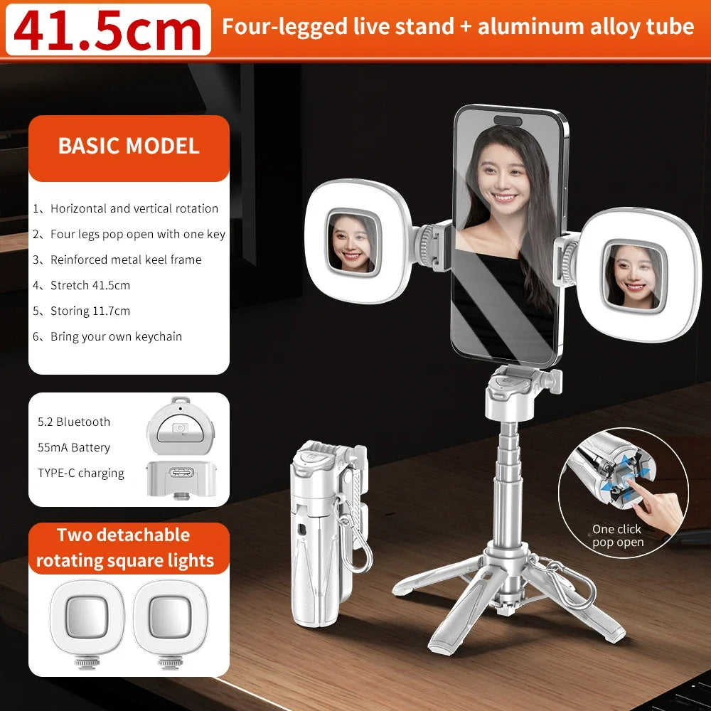 P15Mini Selfie Stick Tripod 3 in 1  Extendable Grip Phone Tripod with Detachable Remote for Vlog Livestreaming Photography