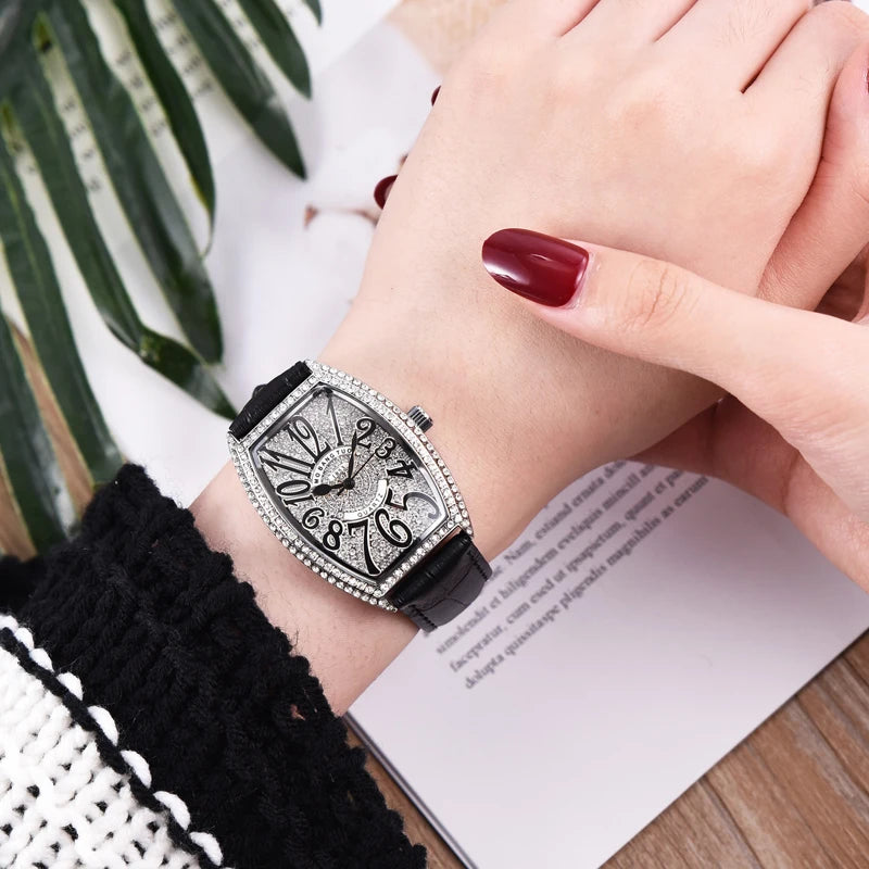 Fashion Unique Design Luxury Diamond Crystal Women Watches Colorful Leather Strap Quartz Girl Ladies Clock Dress Wristwatch