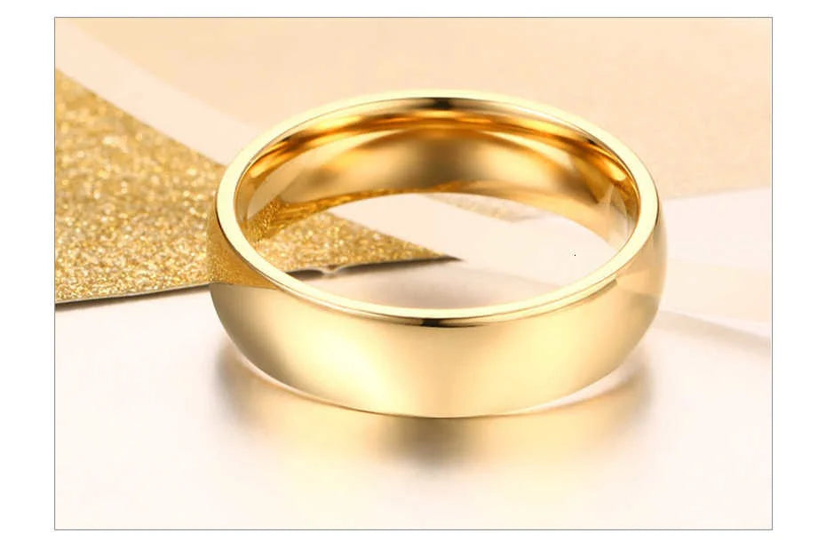 Vnox Classic Wedding Rings for Women Men 6mm Gold Color Stainless Steel Couple Rings Simple Plain Bands Anniversary Gift