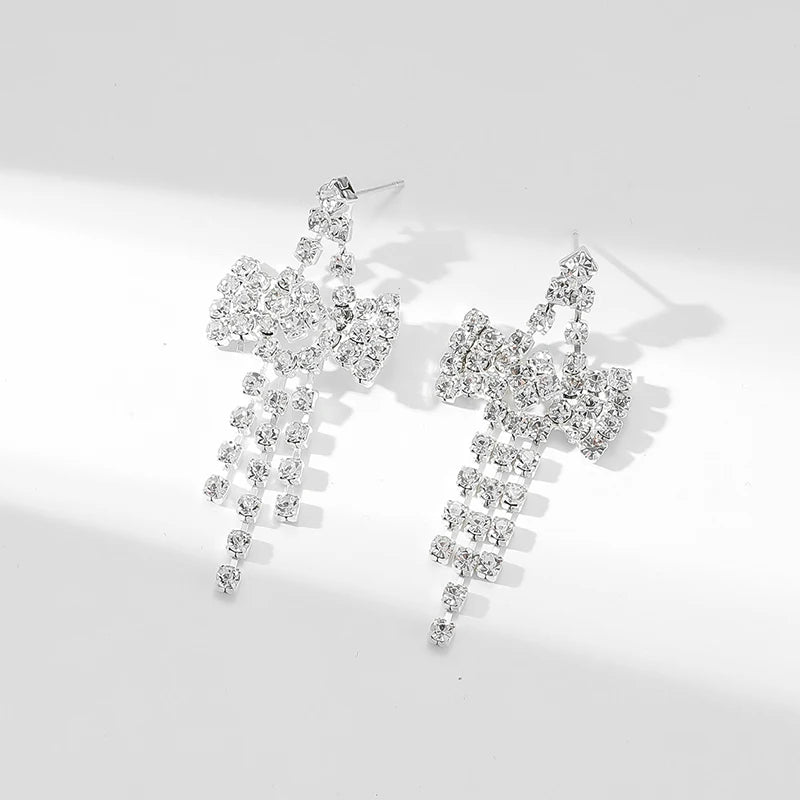 Shiny Multicolored Crystal Long Drop Earrings For Women Brides Classic Geometry Square Dangle Earring Wedding Party Jewelry Gift