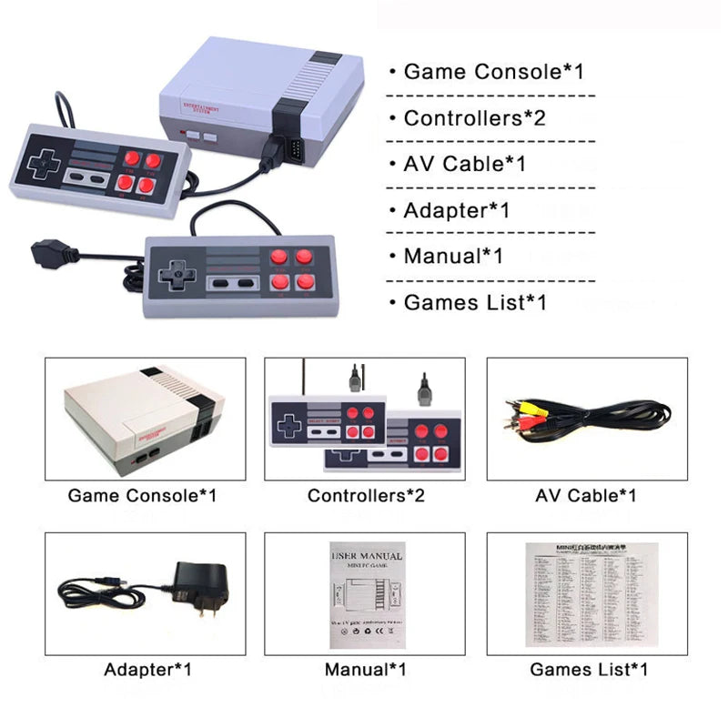 Handheld Family Recreation Video Console AV Output Retro Built-in 620 Classic Games Dual Gamepad Gaming Player  Toys Holiday Gif