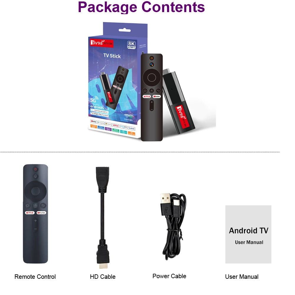ATV Smart TV Stick Android 14 Support HD 8K Video 4K BT5.0 WiFi 6 Allwinner H618 Quad Core Cortex A53 Voice Remote Smart TV Box