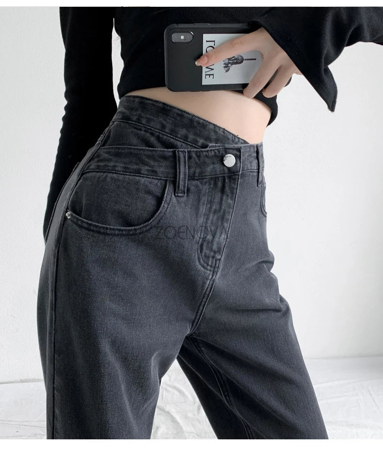 ZOENOVA Y2K 2023 Women Clothing Cross Waist Straight Wide Leg Pants Chic Korean Casual Commuting Style Baggy Streetwear Jeans