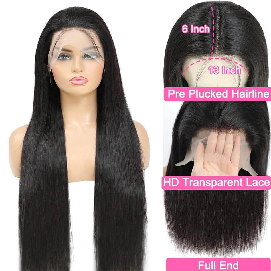 32Inch 13x4 13x6 Transparent Lace Front Human Hair Wig 12A Brazilian Remy Bone Straight Lace Wig 200 Density Glueless Wig
