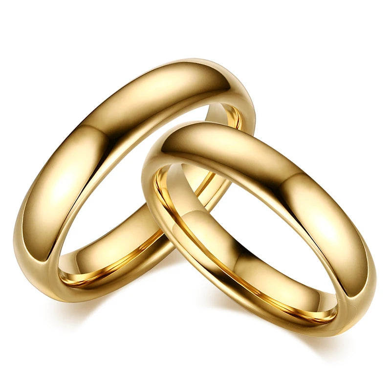 High Quality Simple Stainless Steel Gold Color Rings for Men Women Exclusive Couple Wedding Ring Wholesale Fashion Jewelry