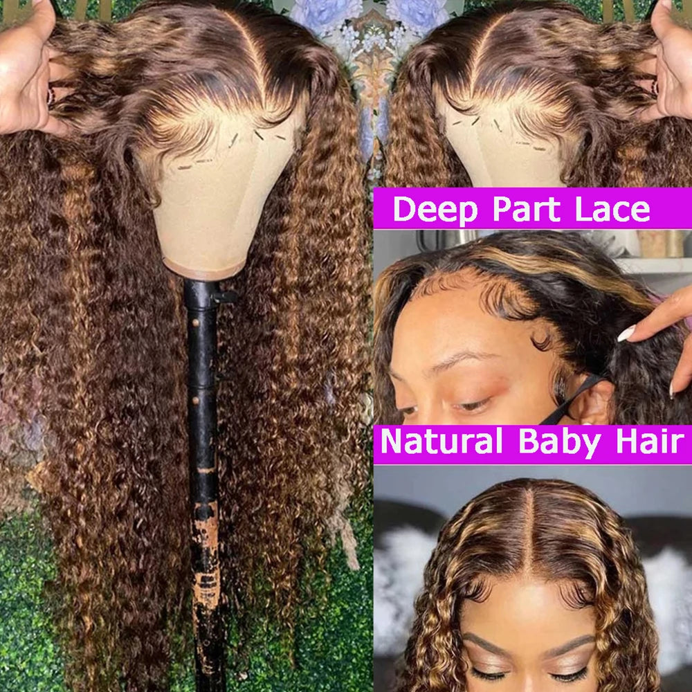 13x4 Highlight Curly Lace Front Human Hair Wigs For Women Brazilian Honey Blonde Deep Wave Frontal Wig 13x6 Hd Lace Colored Wig