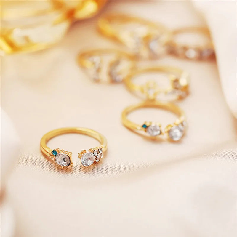 Modyle Bohemian Style New Ring Set Gold Color Love Butterfly Star Moon Set Crystal Wedding Rings for Women Girls Jewelry