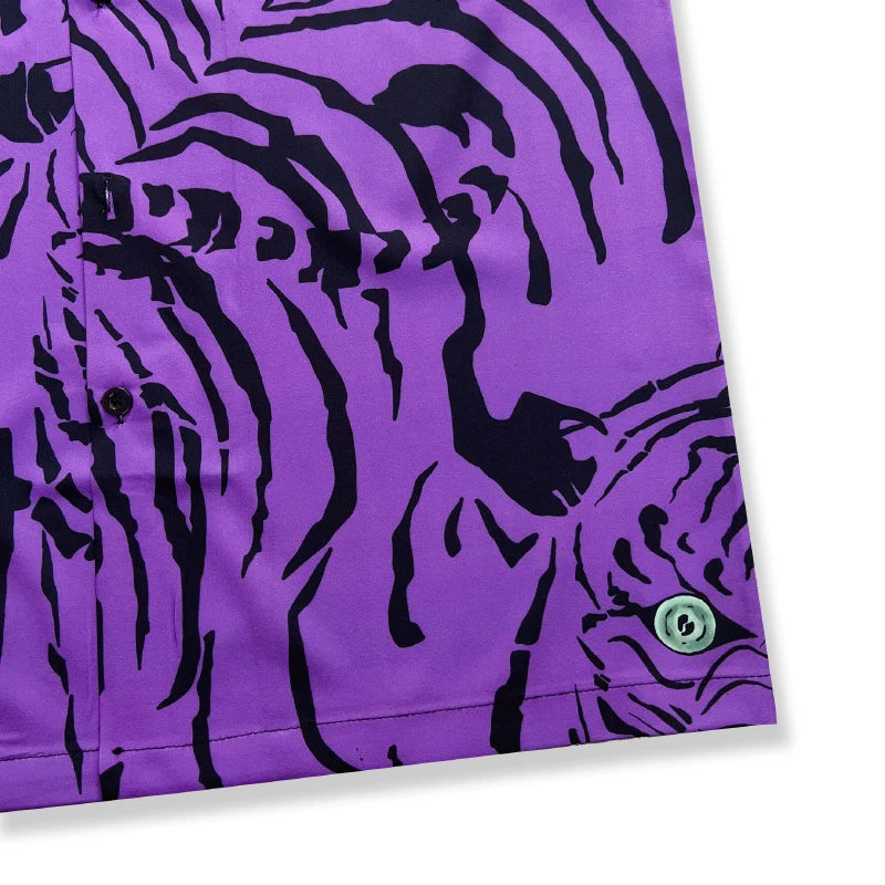 Dark Icon Purple Tiger Hawaiian Shirts Men Summer Button Down Collar Men's Shirts Male Top