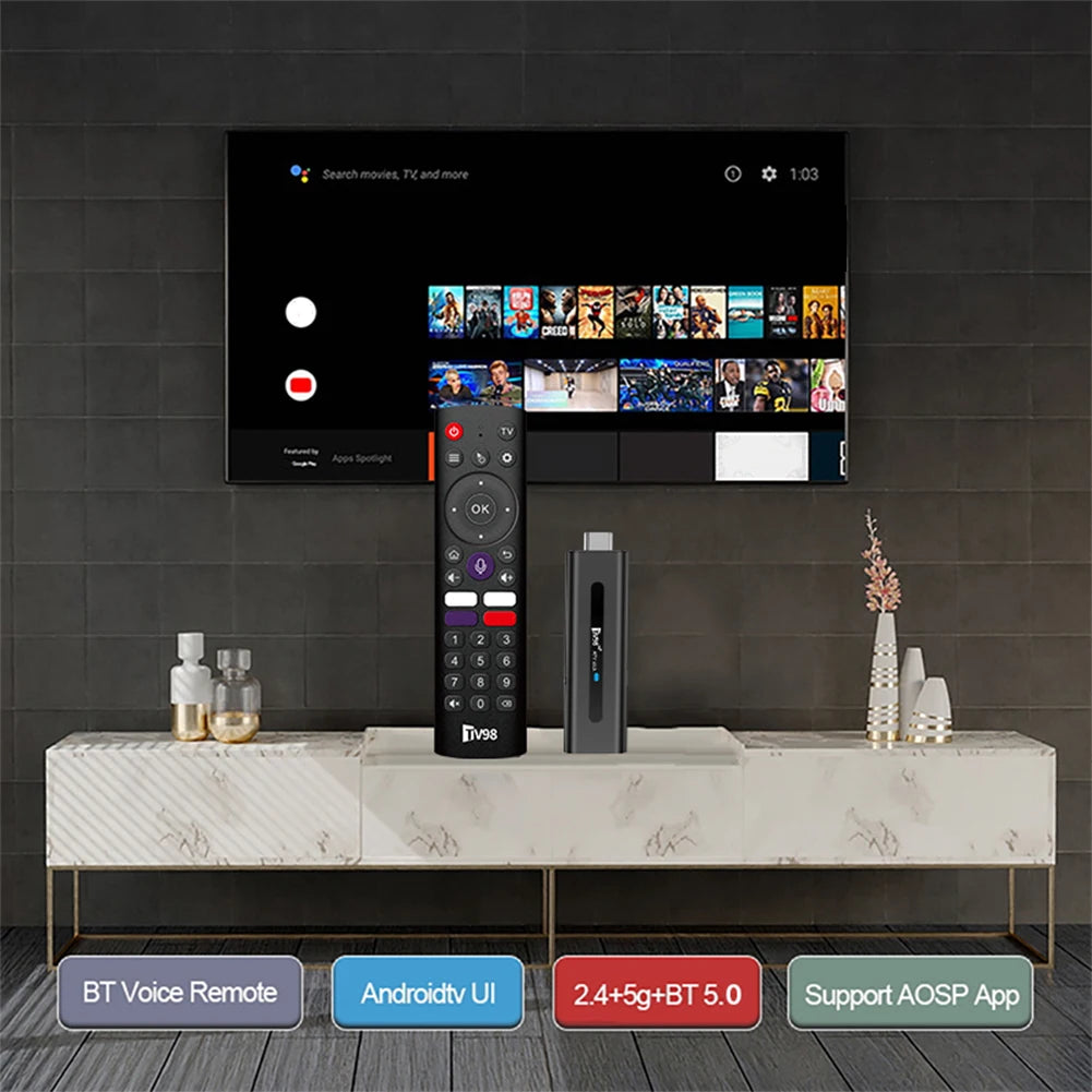 Android 14.0 TV Stick TV98 ATV Smart TV Box 8K Video BT5.0 2.4G 5G WiFi Media Player Allwinner H313 2GB 16GB Voice Remote TV Box
