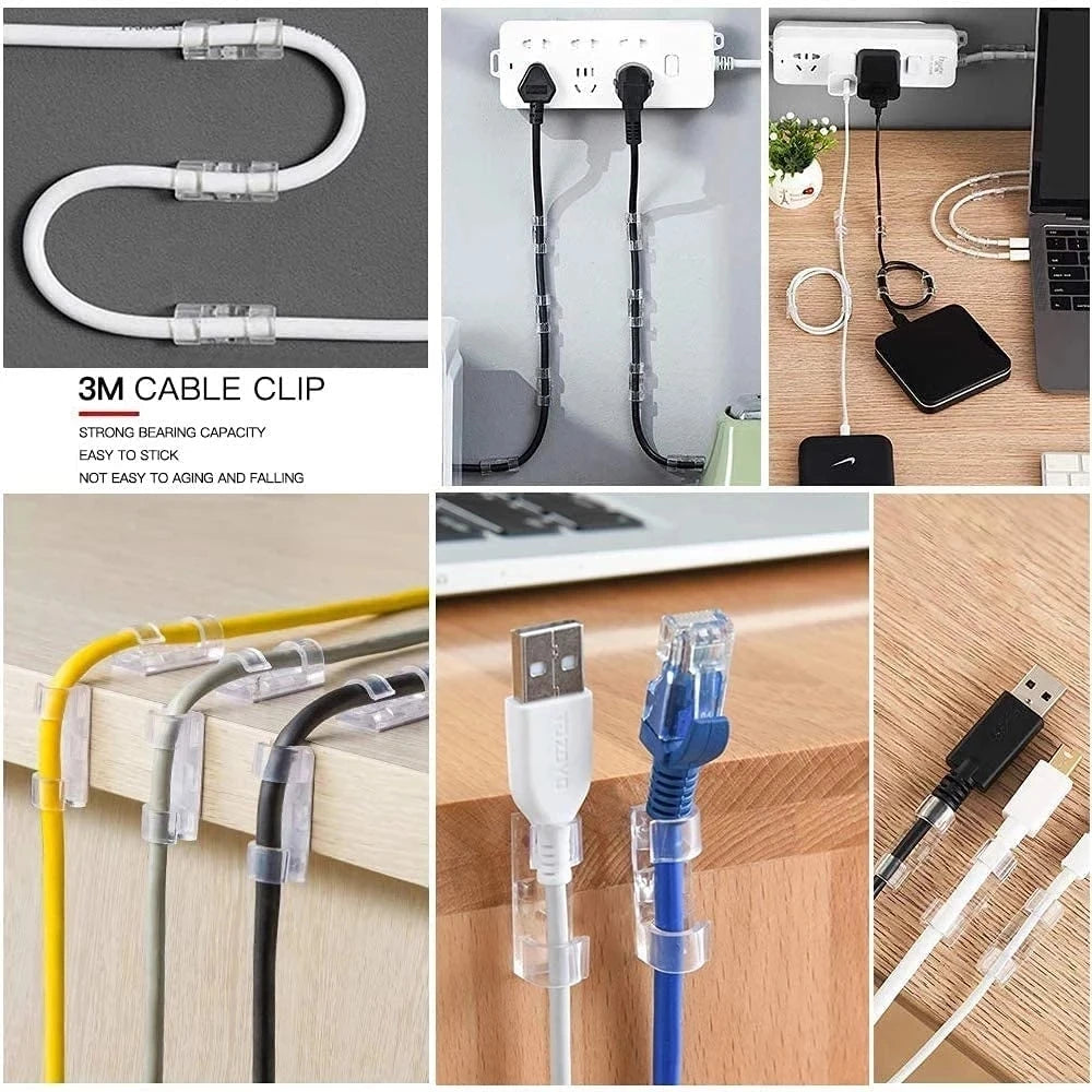 16/20pcs Cable Organizer Clips Cable Management Wire Manager Cord Holder USB Charging Data Line Bobbin Winder Wall Mounted Hook