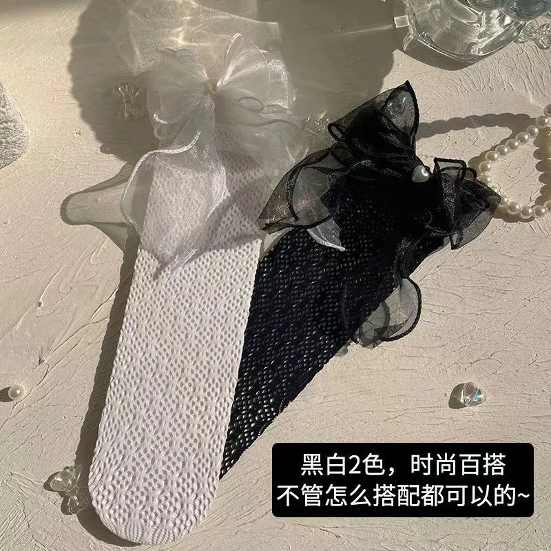 Summer Thin Lace Mesh JK Lolita Frilly Stockings Cute Mother Kids Ruffle White Black Knee High Long Socks for Girls Children