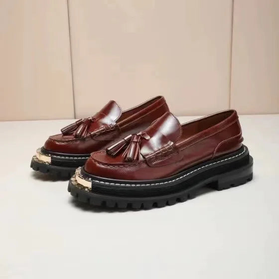 IOO Single Shoes 2025 Spring Winter Brand S Hundreds of Big Gold Teeth Tasseled Louboutins Mary Jane