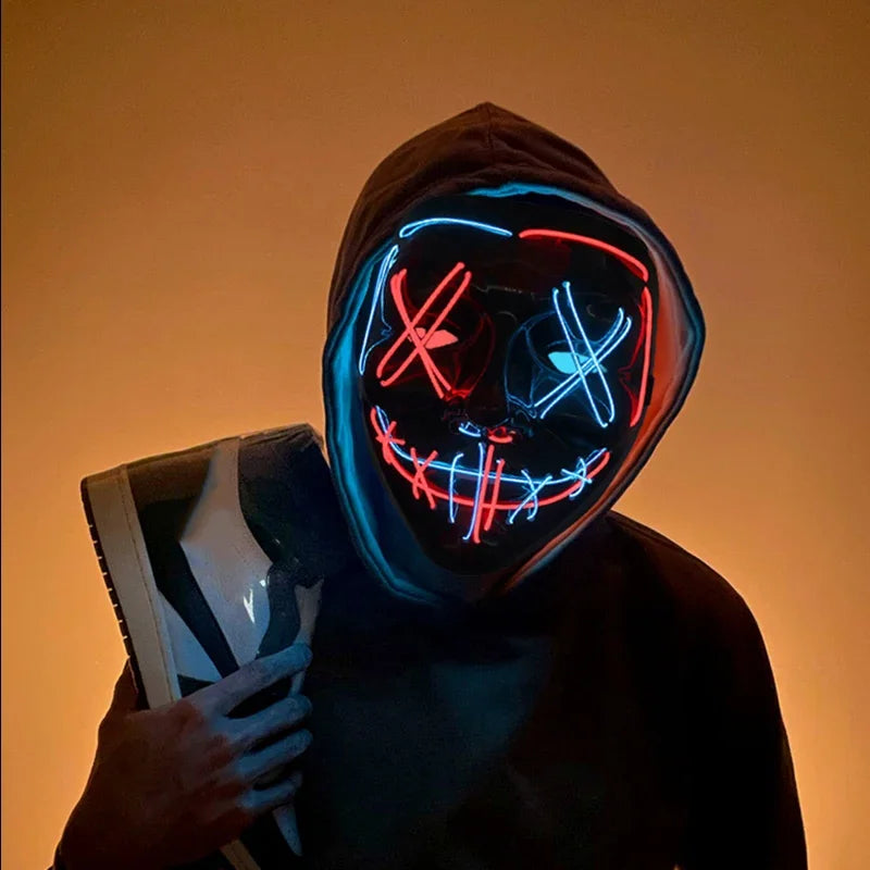 LED Dual Color Glowing Masks Halloween Letter V Horror Mask Role-Playing Carnival Cold Light Mask