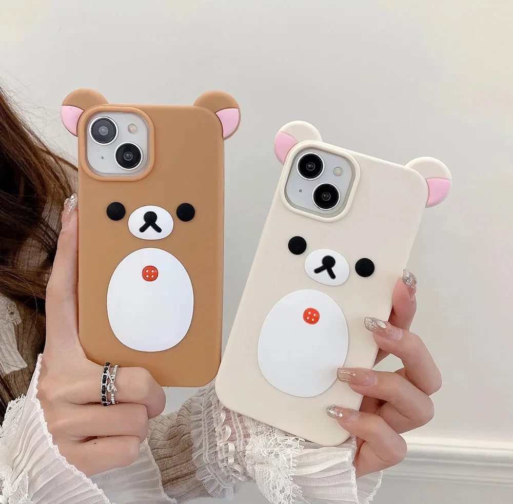 Fashion Cute 3D Cartoon Rilakkuma Bear Soft Silicone Phone Case Back Cover for iPhone 11 12 13 14 15 16 Pro Max