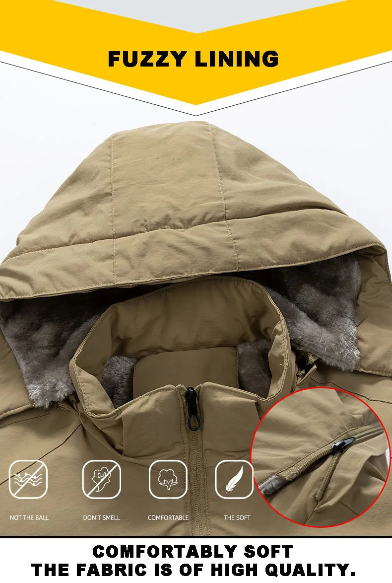 7XL 8XL Winter Jacket Men  Casual Outwear Sportswear Fleece Lining Mens Sherpa Jackets Full Zip Warm Coats  Hoodie Winter Coat