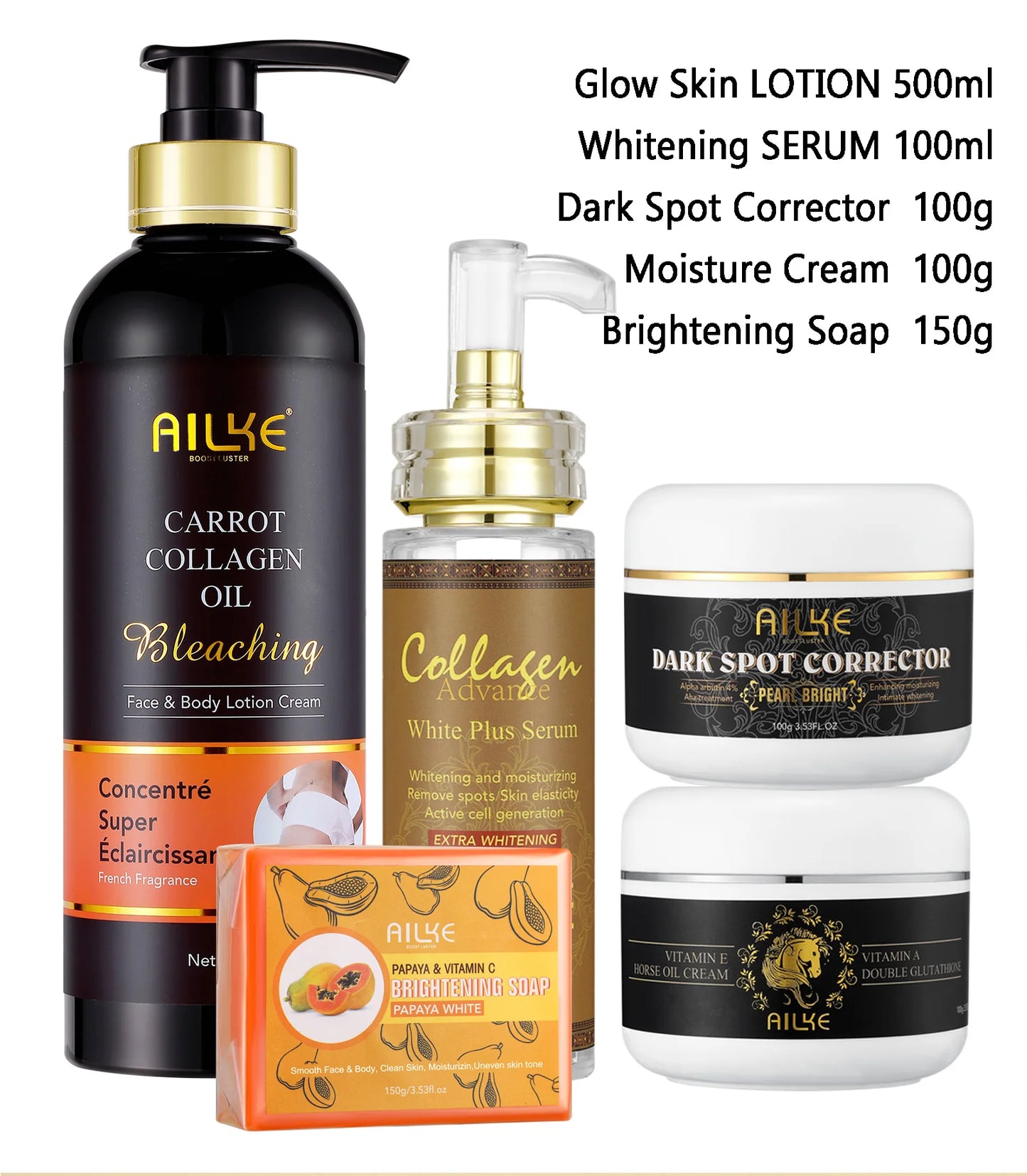 AILKE Collagen 5 in 1 Skin Care Kit, Restore Skin Elasticity, Smooth Skin, Brighten, Even Skin Tone, For Face And Body Use Set
