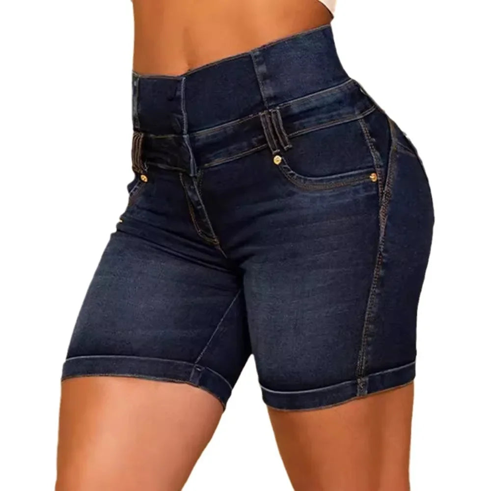 Women Denim Shorts Pants Fashion High Waist Hip Lift Zipper Stitching Tight Denim Shorts Sexy Pockets