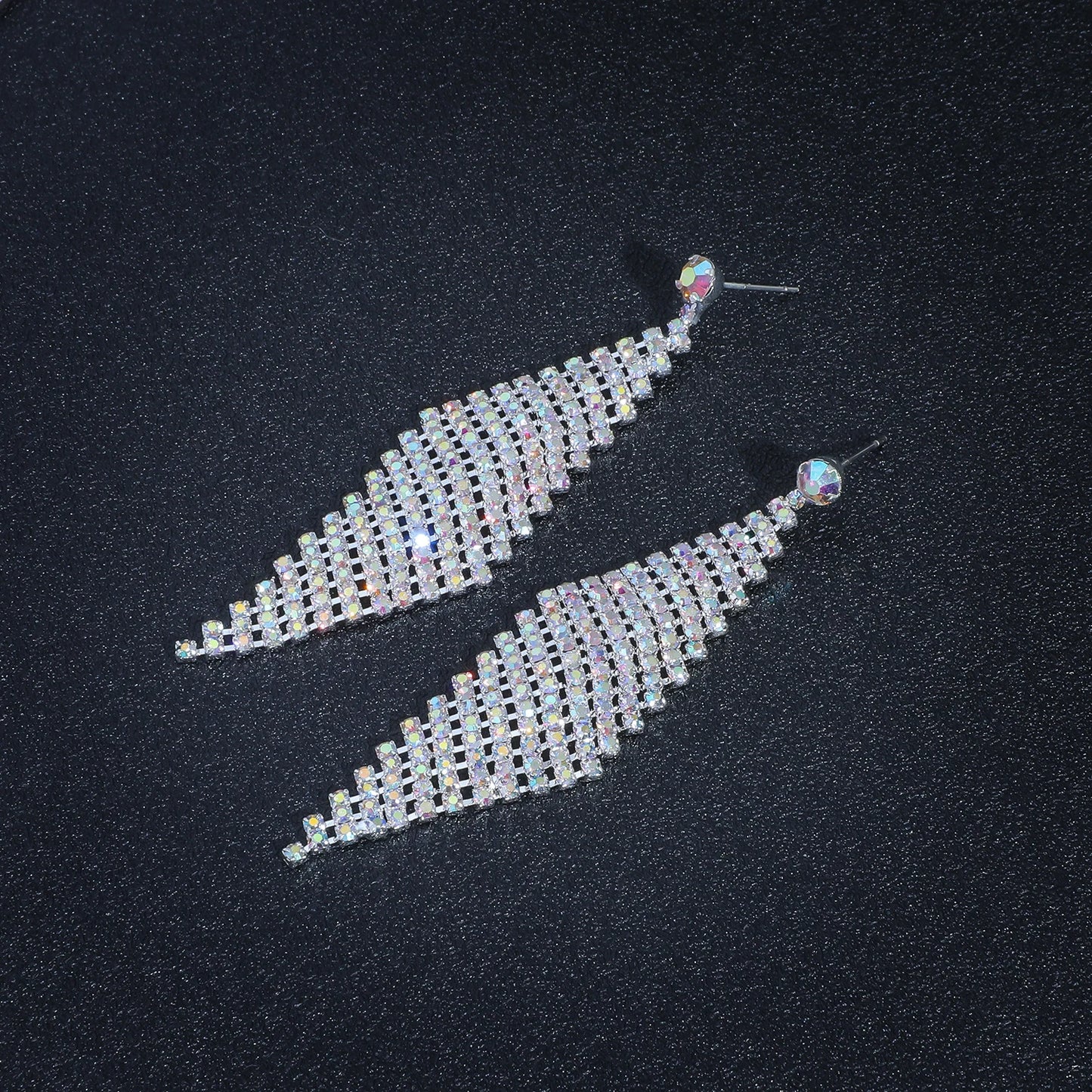 Shiny Multicolored Crystal Long Drop Earrings For Women Brides Classic Geometry Square Dangle Earring Wedding Party Jewelry Gift