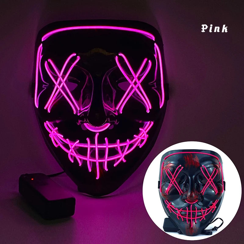 LED Dual Color Glowing Masks Halloween Letter V Horror Mask Role-Playing Carnival Cold Light Mask