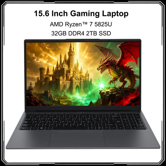 15.6 Inch Gaming Laptop AMD Ryzen™ 7 5825U Business Computer 2*DDR4 MAX 32GB 2TB SSD Windows11 Fingerprint Office Notebook