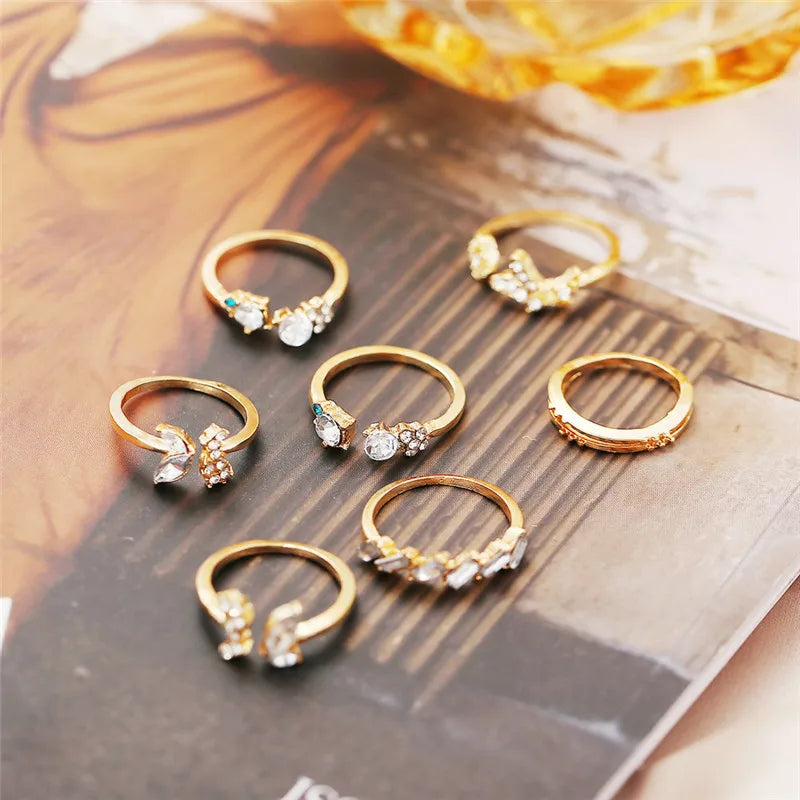Modyle Bohemian Style New Ring Set Gold Color Love Butterfly Star Moon Set Crystal Wedding Rings for Women Girls Jewelry
