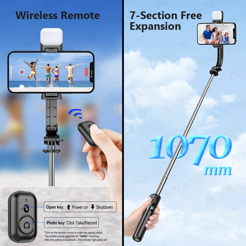 C01s Selfie Stick Tripod with Fill Light, Detachable Phone Bracket Monopod,  Wireless Bluetooth Remote for Huawei iPhone Android