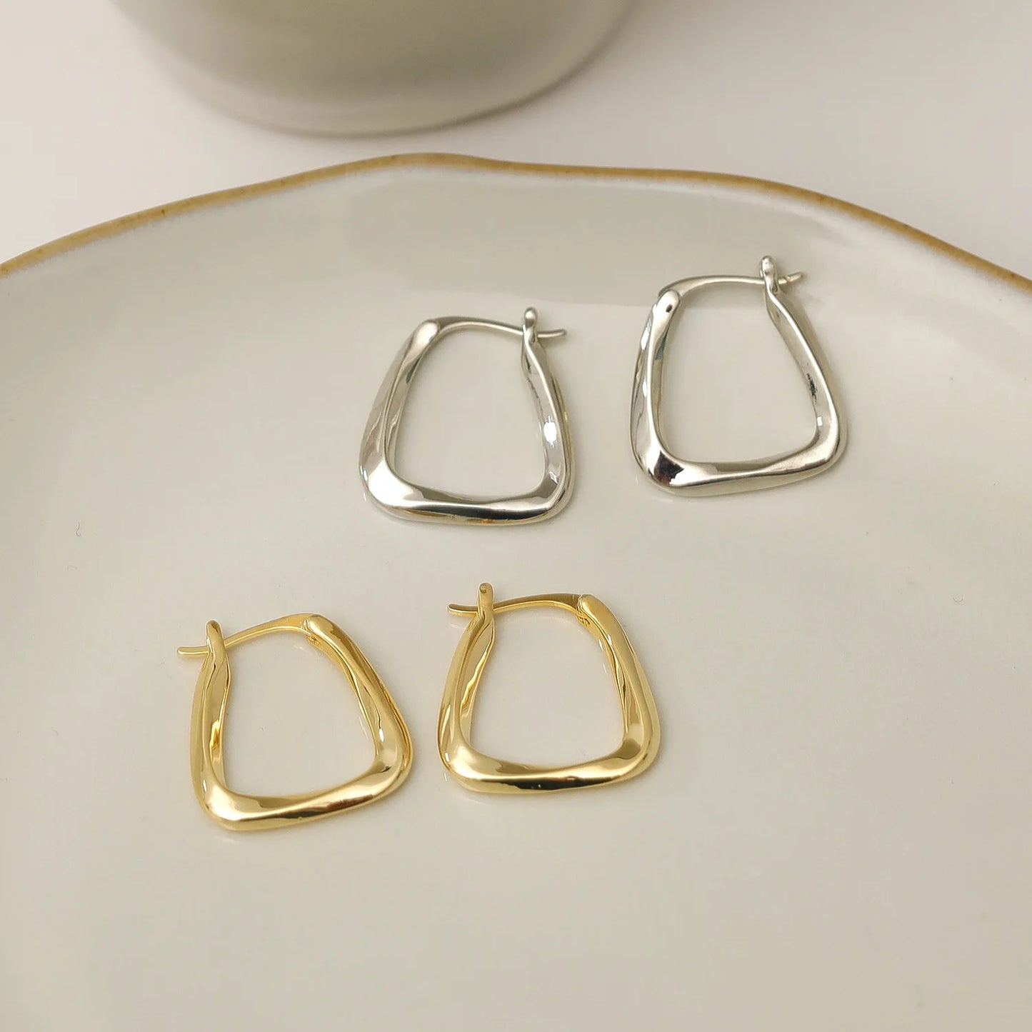 925 Sterling Silver Earrings Ear Hoop For Women Square Stud Jewelry Engagement Anniversary Gift