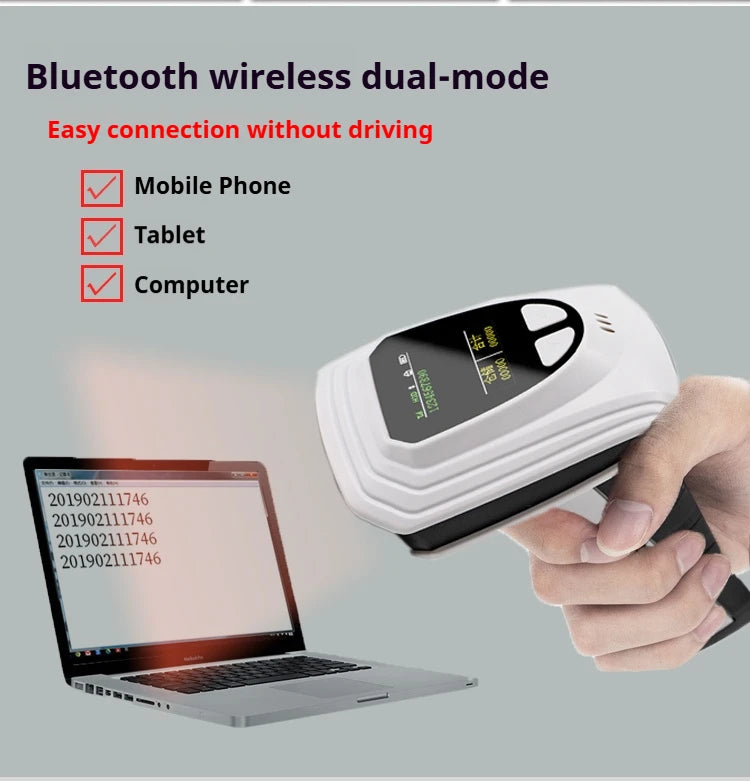 Wireless Handheld 2D Bluetooth Barcode Scanner PDF417 Data Matrix QR Code Reader with LCD Screen Display Image Logistic Reader