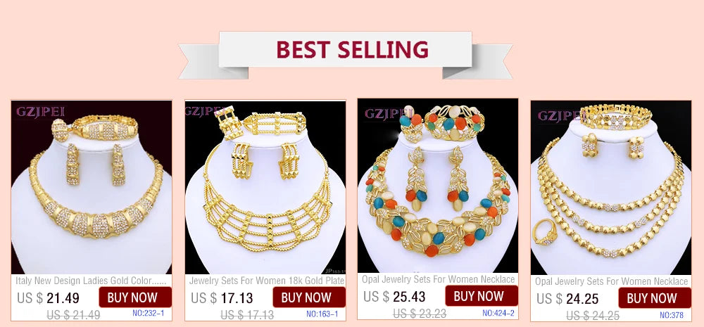 Dubai Gold Color Women Jewelry Sets Classic Design Necklace Earrings Charm Bracelet Ring  Banquet Party Jewelry 18K Gold Plated