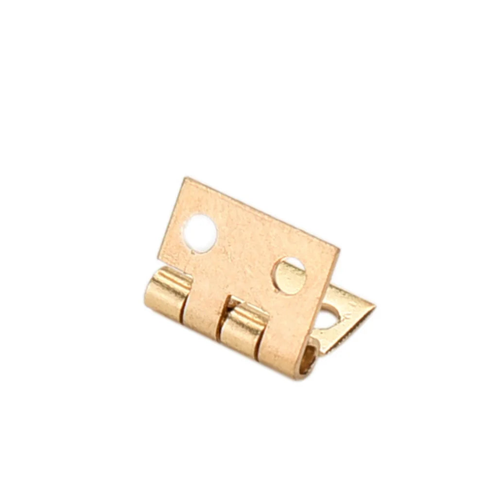 10Pcs Brass Plated Mini Hinge Small Decorative Jewelry Wooden Box Cabinet Door Hinges With Nails Dollhouse Furniture Accessories