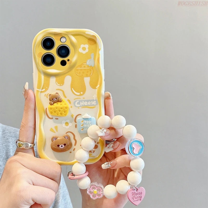 Kuromi Rabbit Phone Case For Samsung Galaxy A10S A71 A72 A73 F04 F12 F54 M04 M12 M22 M32 M54 5G Flowers Wrist Strap Curly Cover