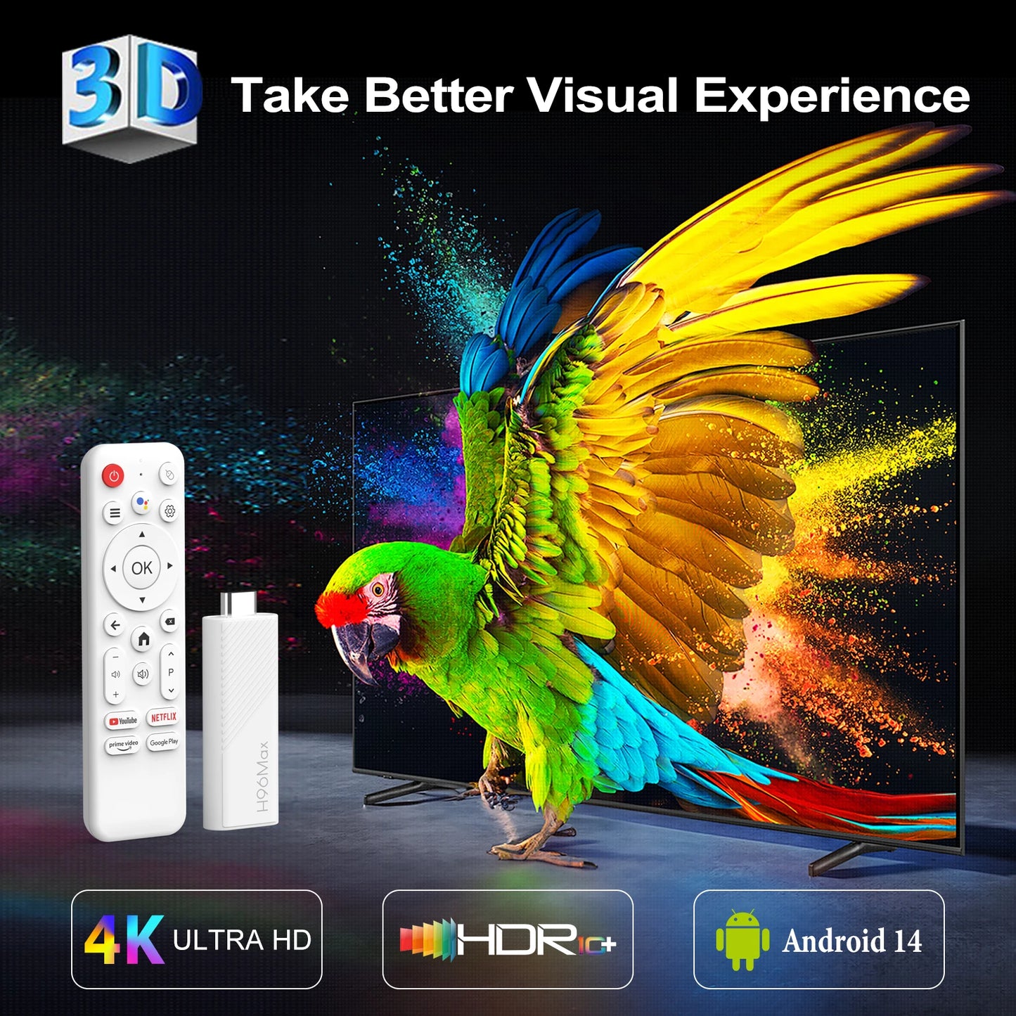 Android 14.0 TV Stick H96 MAX Allwinner H313 with 4K HD 2.4G 5G wifi6 8GB 16GB Voice Remote