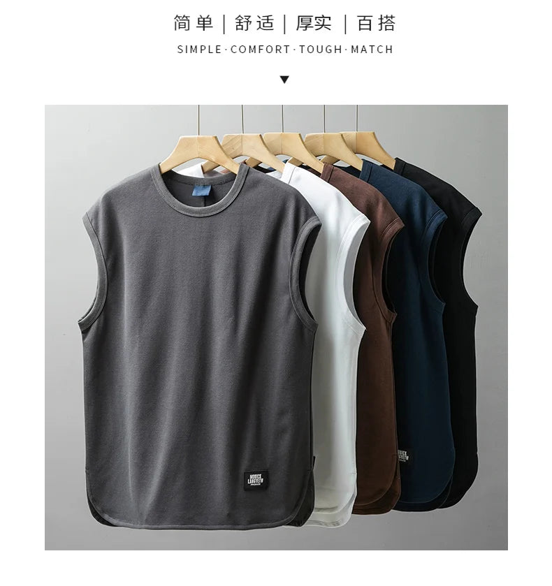 DUKEEN Heavyweight Pique Fabrics Tank Top Men 2024 Summer Sports Fitnesssleeveless T-Shirt Loose Solid Color Tops