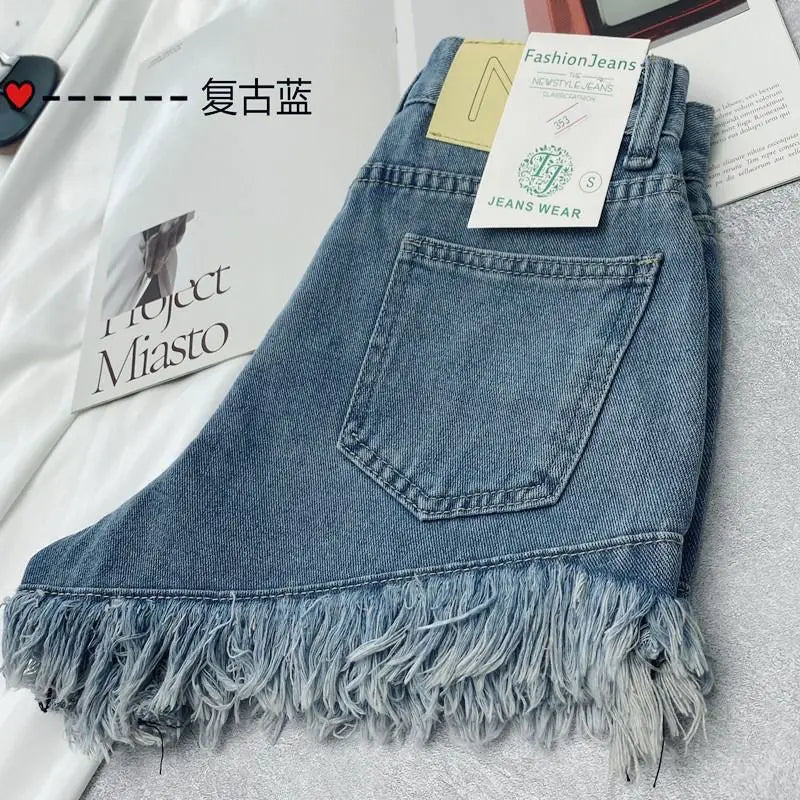 2024 High-waisted Slim Tassel White Denim Raw Shorts Summer 2024 Hot Girl Design New Womens Jean Shorts Шорти